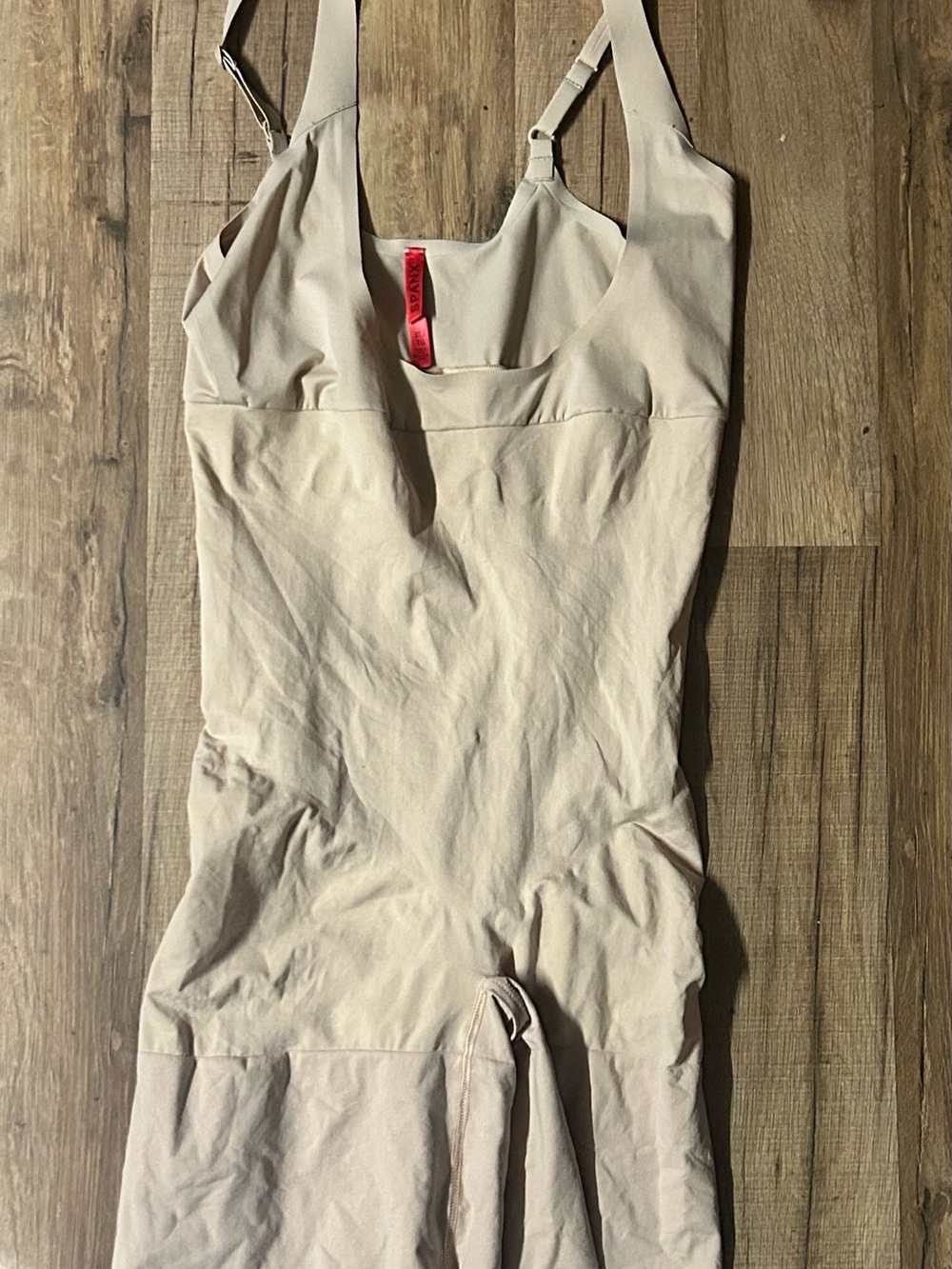 Spanx Size XL OnCore Open Bust Mid Thigh Compression Bodysuit Soft  Nude